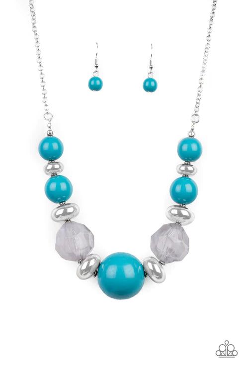 Daytime Drama - Oversized Blue/Silver Cloudy Accent Necklace N#3602