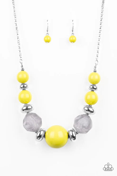 Daytime Drama - Oversized Yellow/Silver Cloudy Accent Necklace N#3611