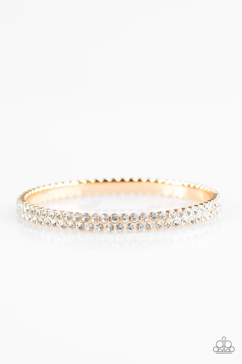 Decked Out In Diamonds - Oversized Gold Duo Encrusted Bangle Bracelet B#6486