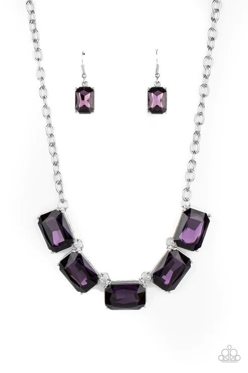 Deep Freeze Diva - Oversized Purple Emerald Cut Link Necklace N#2809