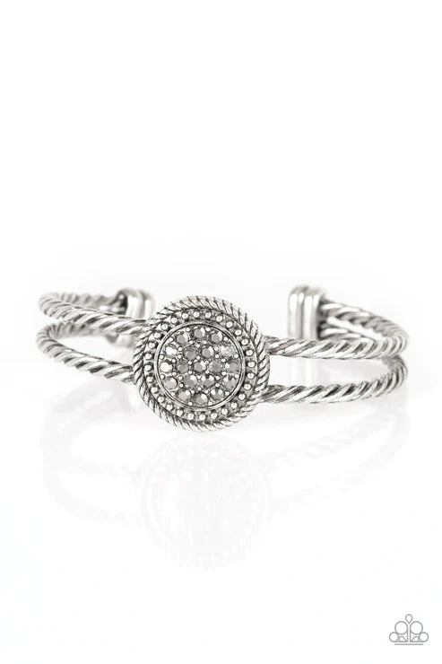 Definitely Dazzling - Silver Hematite Encrusted Twisted Bracelet B#5944