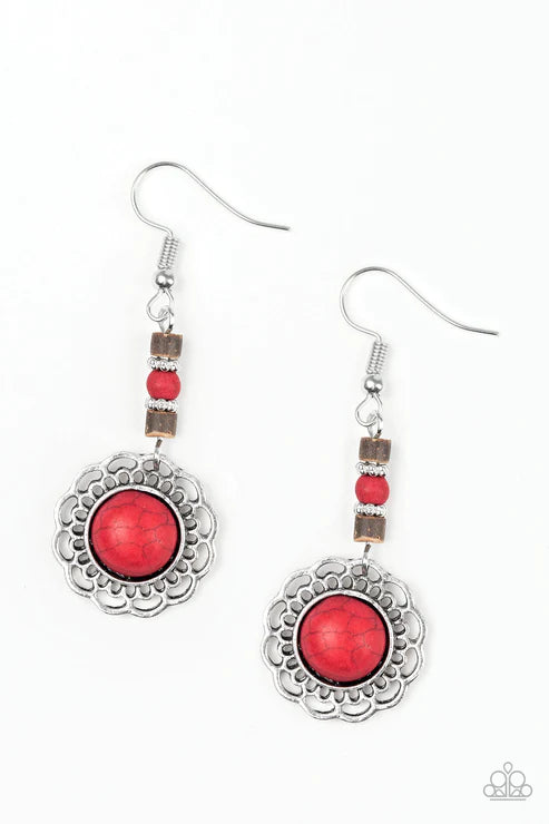 Desert Bliss - Red/Brown Floral Wood/Stone Earrings E#3221