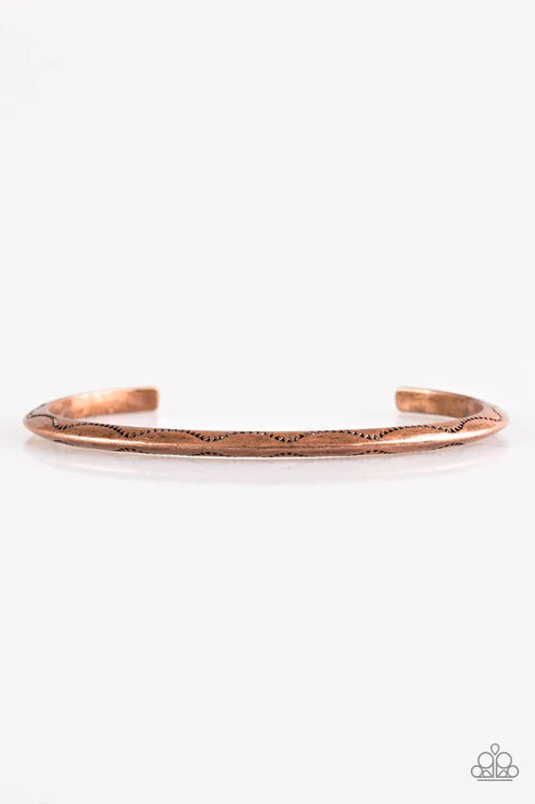 Desert Charmer - Copper Stamped Scalloped Tribal Cuff Bracelet B#5861
