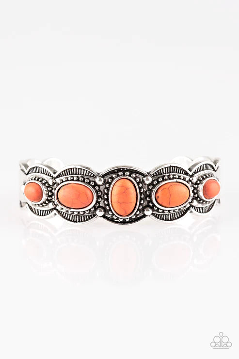 Desert Farer - Orange Scalloped Studded Textured Stone Cuff Bracelet B#5883
