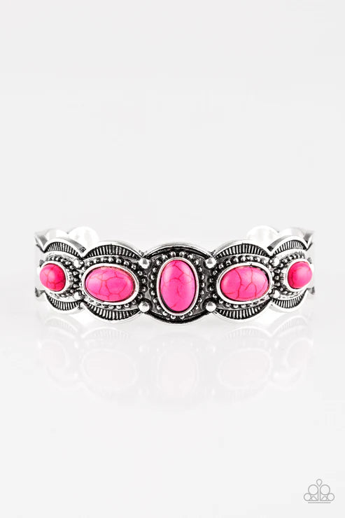 Desert Farer - Pink Scalloped Studded Textured Stone Cuff Bracelet B#5271