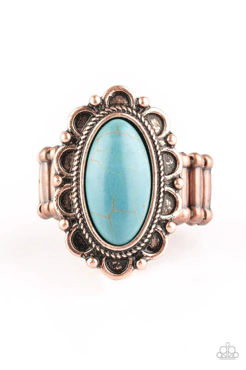 Desert Grotto - Copper/Blue Floral Textured Stone Ring R#5362