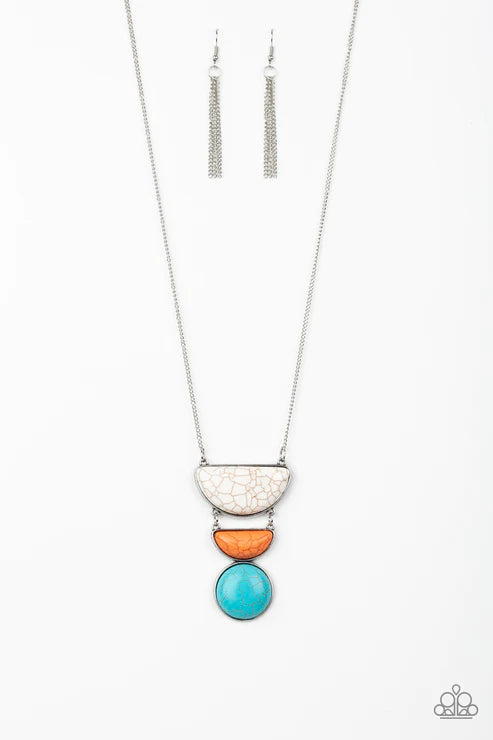 Desert Mason - Multi (White/Orange/Blue) Half-Moon/Round Stone Necklace N#3241