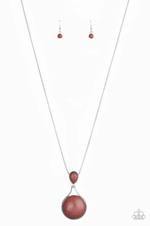 Desert Pools - Oversized Brown Round/Teardrop Encased Stone Popcorn Chain Necklace N#3234