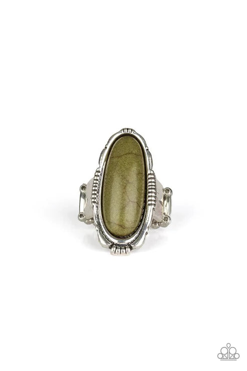 Desert Thirst - Oversized Green Oblong Ornate Stone Teardrop Ring R#195