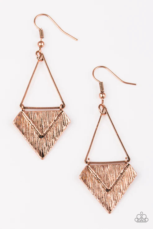 Desert Treasure - Copper Textured Geometric Triangle Earrings E#3003