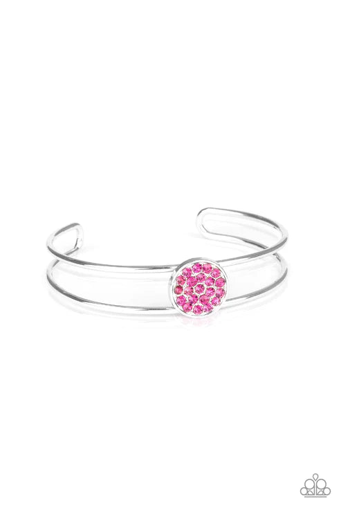 Dial Up The Dazzle - Pink Encrusted Disc Cuff Bracelet B#3551