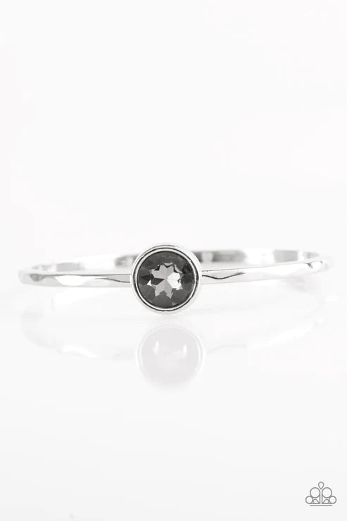 Diamonds For Breakfast - Silver Smoky Faceted Bangle Bracelet B#5973