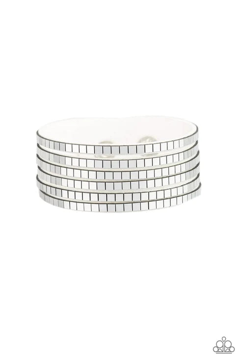 Disco Dazzle - White Silver Cube Encrusted Suede Bracelet B#4134