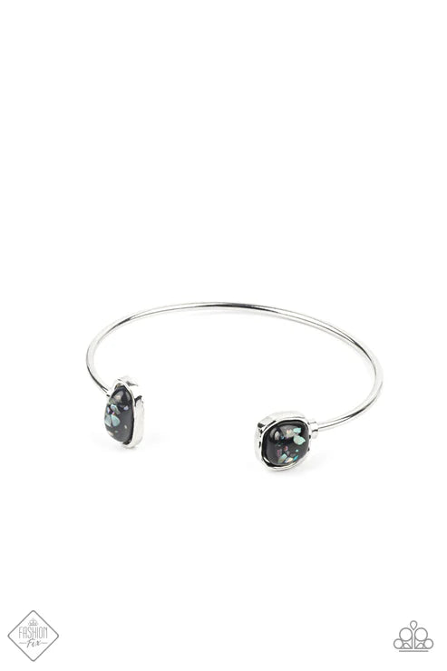 3-Piece Oversized Black Bubbly Flecked Iridescent Encased Hammered Mismatched Cluster Ethereal Set SET#6636