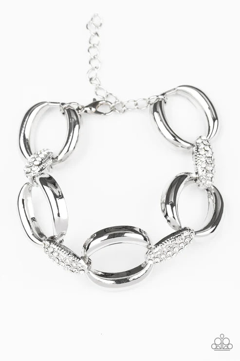 Dont Forget Whos Boss! - Oversized White Encrusted Links Bracelet B#6072