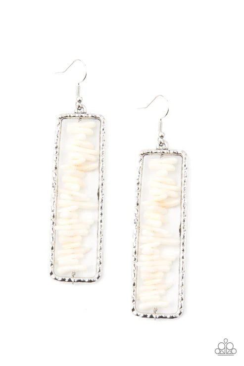 Dont QUARRY, Be Happy - Oversized White Rectangle Metal Rod Rock Bits Hammered Earrings E#3507
