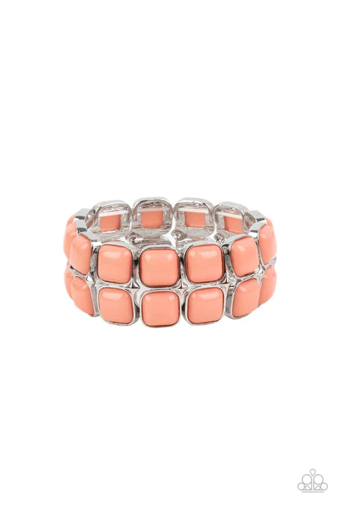 Double The DIVA-ttitude - Bubbly Orange (Burnt Coral) Cubed Stacked Bracelet B#4411