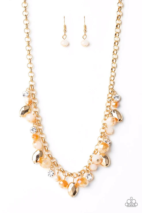 2-Piece Gold Opaque Iridescent Crystal Fringe Set SET#1294