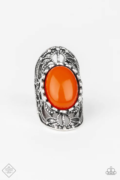 Drama Dream - Oversized Burnt Orange Studded Filigree Ring R#6412