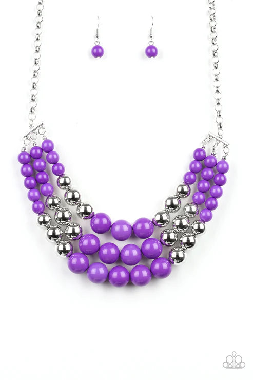 Dream Pop - Oversized Purple/Silver Layered Necklace N#4744