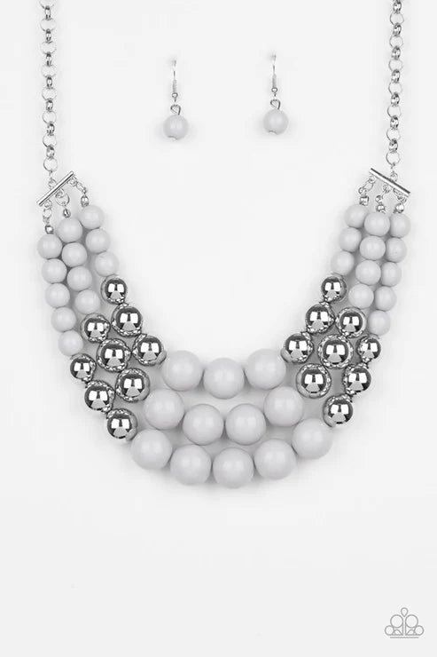 Dream Pop - Oversized Silver/Gray Layered Accent Necklace N#4231