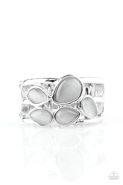 Dreamy Glow - Silver Trio Cat's Eye Moonstone Teardrop Ring R#3041