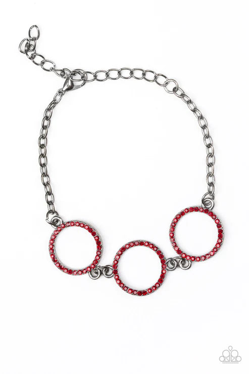 Dress The Part - Red/Gunmetal Trio Encrusted Ring Link Bracelet B#5753