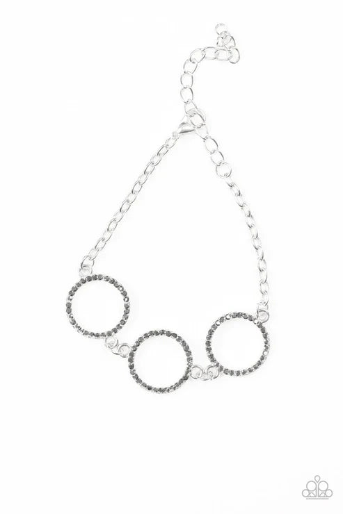 Dress The Part - Silver Smoky Hematite Trio Encrusted Ring Link Bracelet B#3909