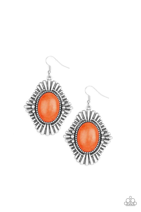 Easy As PIONEER - Oversized Burnt Orange Dotted/Studded Flared Accent Stone Earrings E#3195