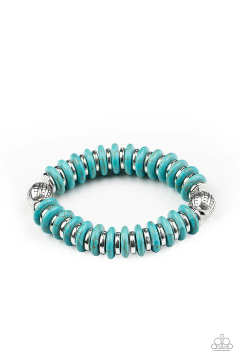 Eco Experience - Blue/Silver Stone Flanked Hammered Discs Accent Bracelet B#7402