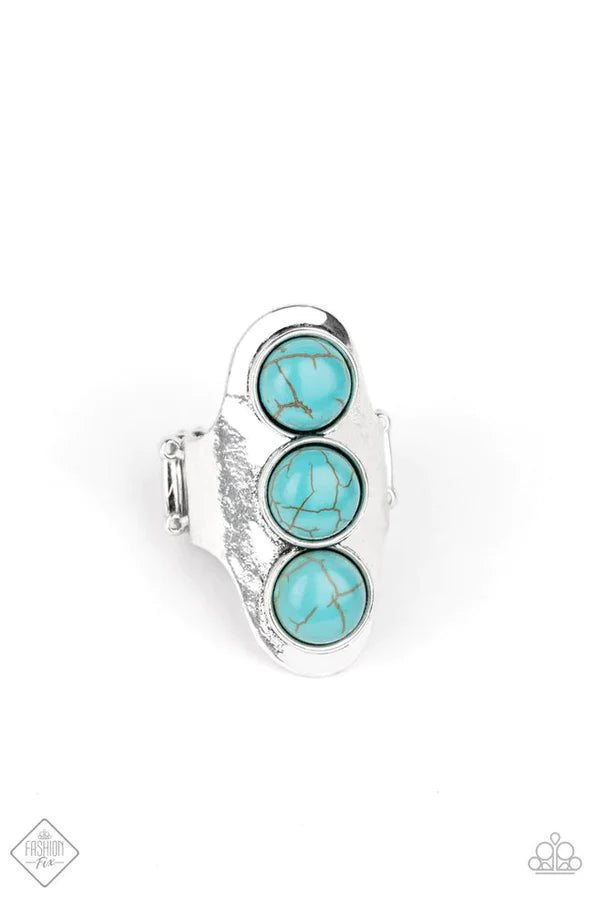 Eco Queen - Oversized Blue Antiqued Dotted Trio Stone Ring R#6887