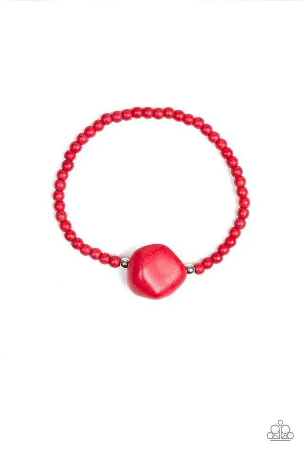 Eco Eccentricity - Fiery Red Pebble Stone Bracelet B#6893