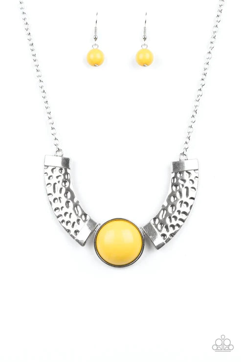 Egyptian Spell - Yellow Connected Hammered Plates Indigenous Tribal Necklace N#4505