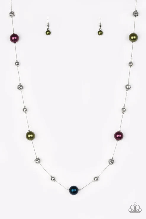 Eloquently Eloquent - Multi (Purple/Green/Blue) Infused Pearl Hammered Accent Necklace N#7236