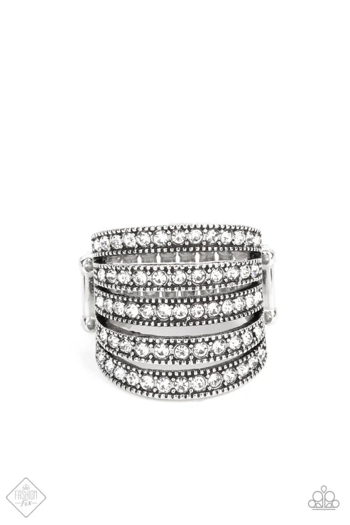 Empirical Sparkle - Oversized White Encrusted Subtle Studded Textured Stacked Ring R#6700
