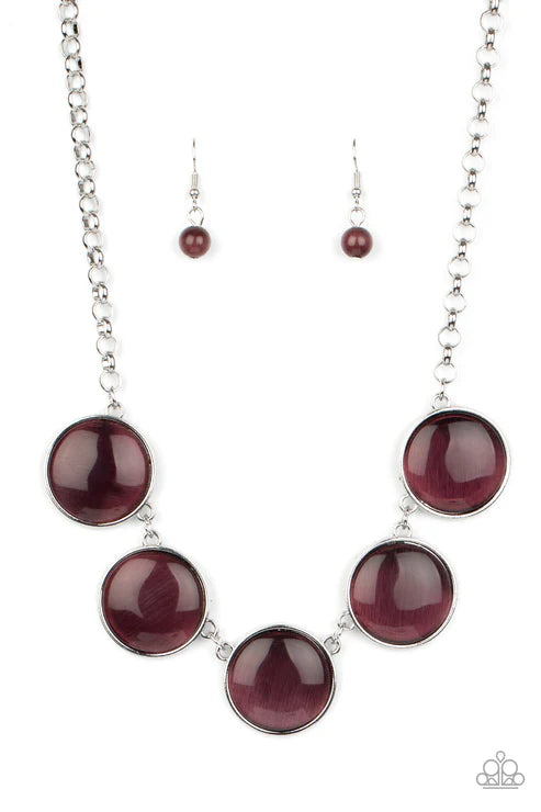 Ethereal Escape - Oversized Purple Round Cat's Eye Moonstone Link Necklace N#4904