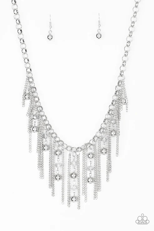 Ever Rebellious - Silver Metallic Crystal Fringe Necklace N#3133