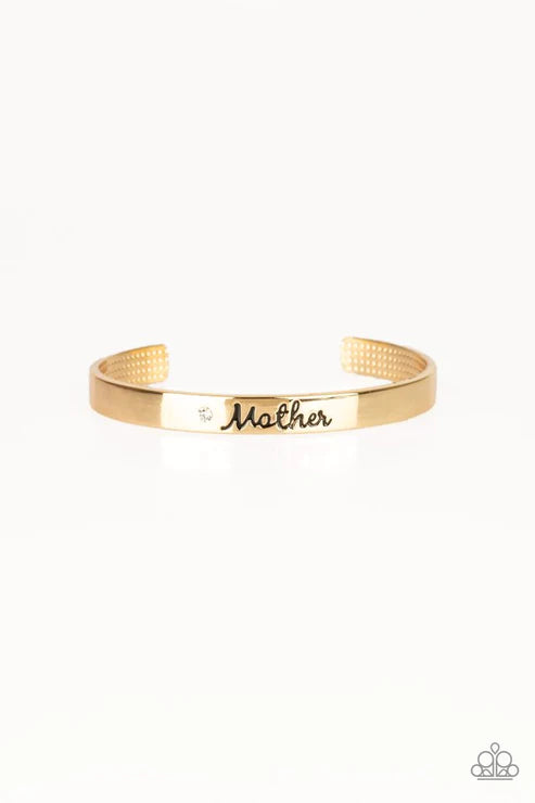 Every Day Is Mothers Day - Gold Engraved "Mother" Dotted Encrusted Cuff Bracelet B#4254