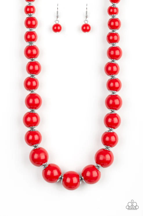 Everyday Eye Candy - Oversized Red (Fiery) Metallic Cascade Accent Necklace N#7406