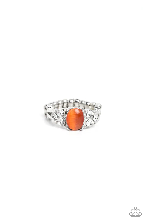 Extra Spark-tacular - Orange Encrusted Cat's Eye Moonstone Ring R#5750