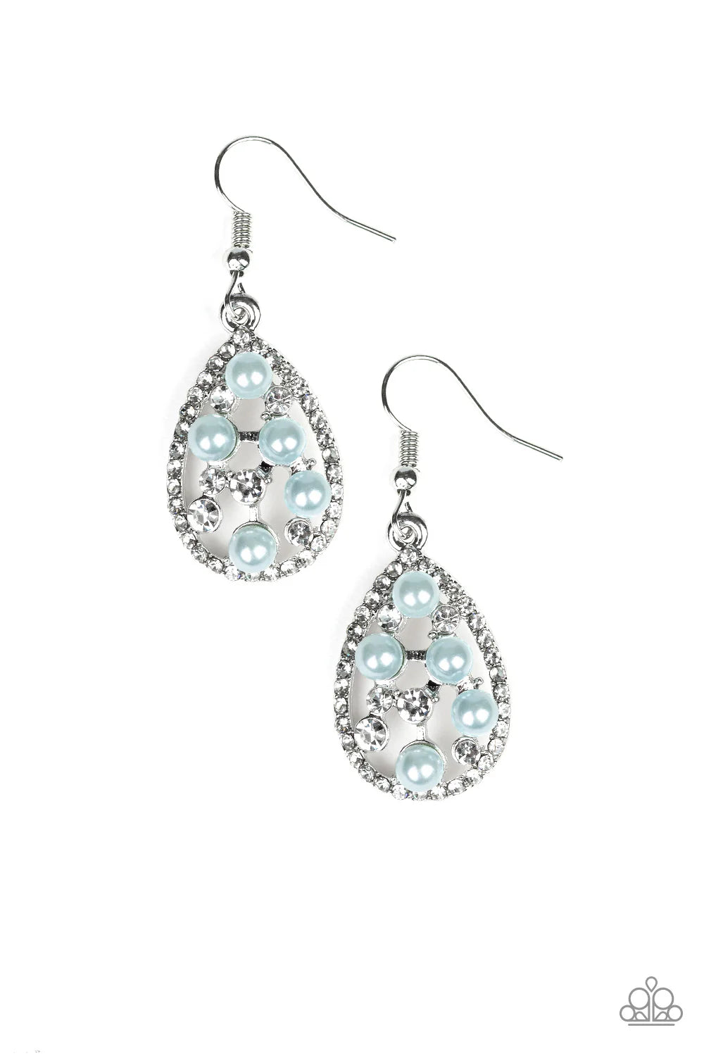 Fabulously Wealthy - Blue Pearl Encrusted Teardrop Earrings E#7082