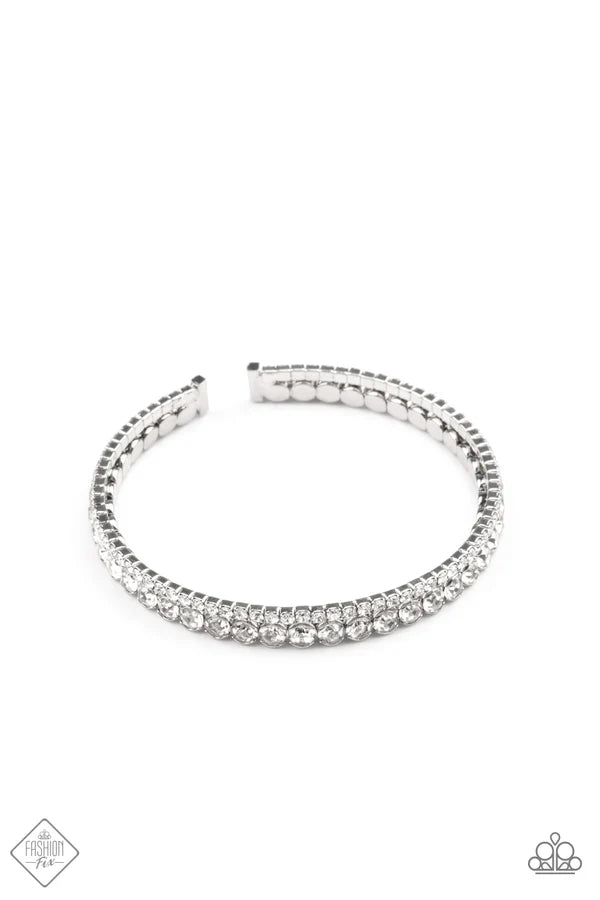 Fairytale Sparkle - White Mismatched Encrusted Stacked Cuff Bracelet B#6999
