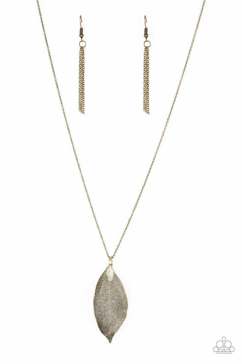 Fall Foliage - Brass Shimmer 3D Leaf Necklace N#6149