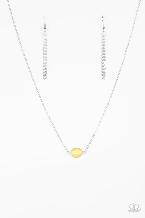 Fashionably Fantabulous - Yellow Regal Marquise Cut Glassy Gem Stationary Pendant Necklace N#3510