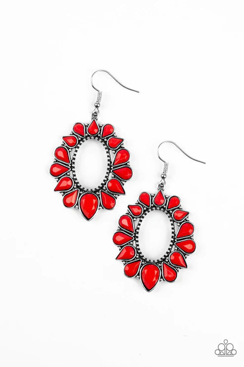Fashionista Flavor - Red Faceted Studded Teardrop Hoop Earrings E#3713
