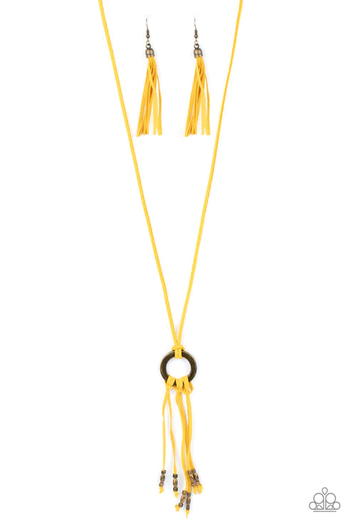 Feel at HOMESPUN - Yellow Samba Suede Knot Tassel Necklace N#3255