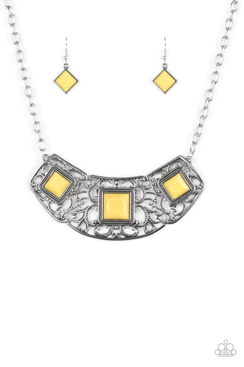 Feeling Inde-PENDANT - Yellow Airy Filigree Square Necklace N#2830