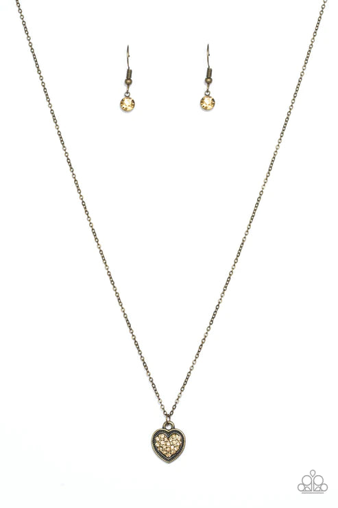 Fierce Flirt - Brass Golden Topaz 3D Heart Encrusted Necklace N#5220