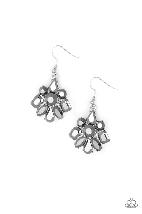 Fiercely Famous - Silver Hematite Encrusted Earrings E#5970
