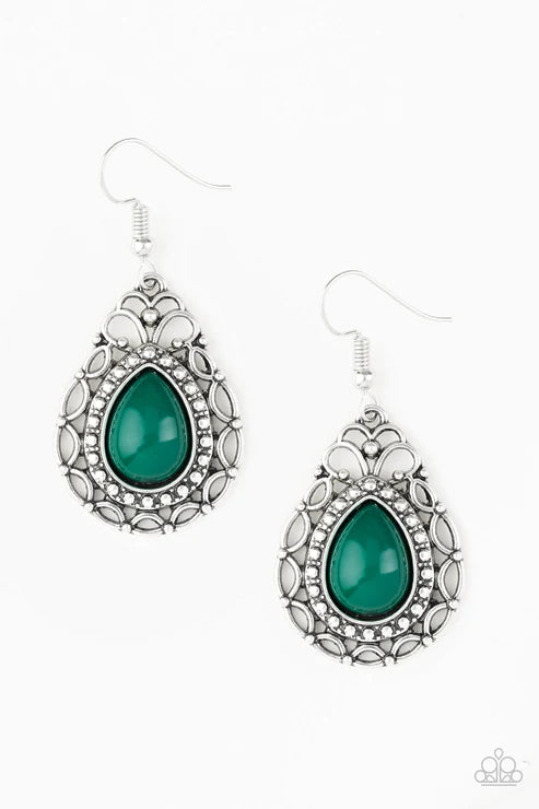 Flirty Finesse - Green Studded Filigree Teardrop Earrings E#3759